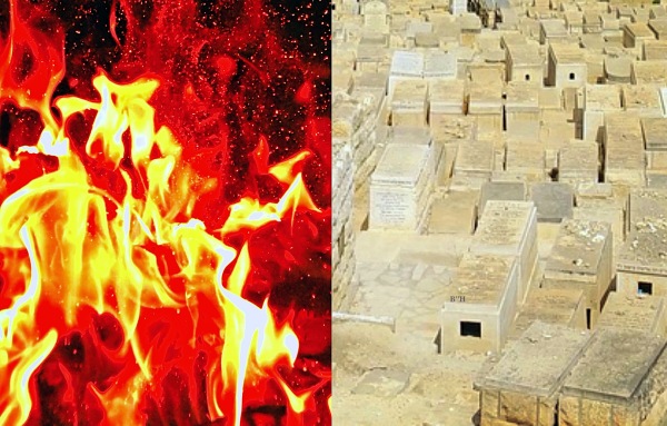 fire and cemetery headstones, burial vs cremation