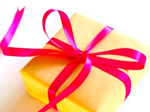 gift wrapped with red ribbon